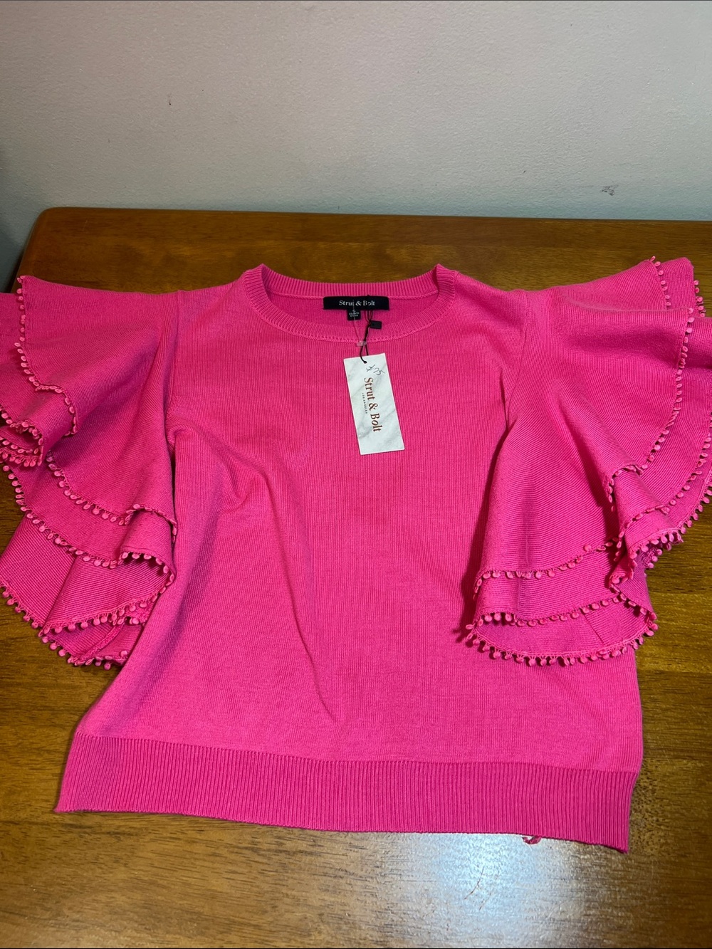 Stylish Pink Ruffle-Sleeve Knit Top